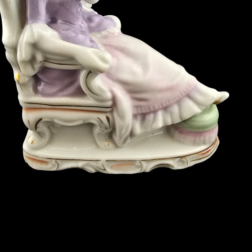 Vintage Porcelain Figurine Victorian Lady In Chair With Tea Cup Feet Up  Japan - Picture 6 of 11